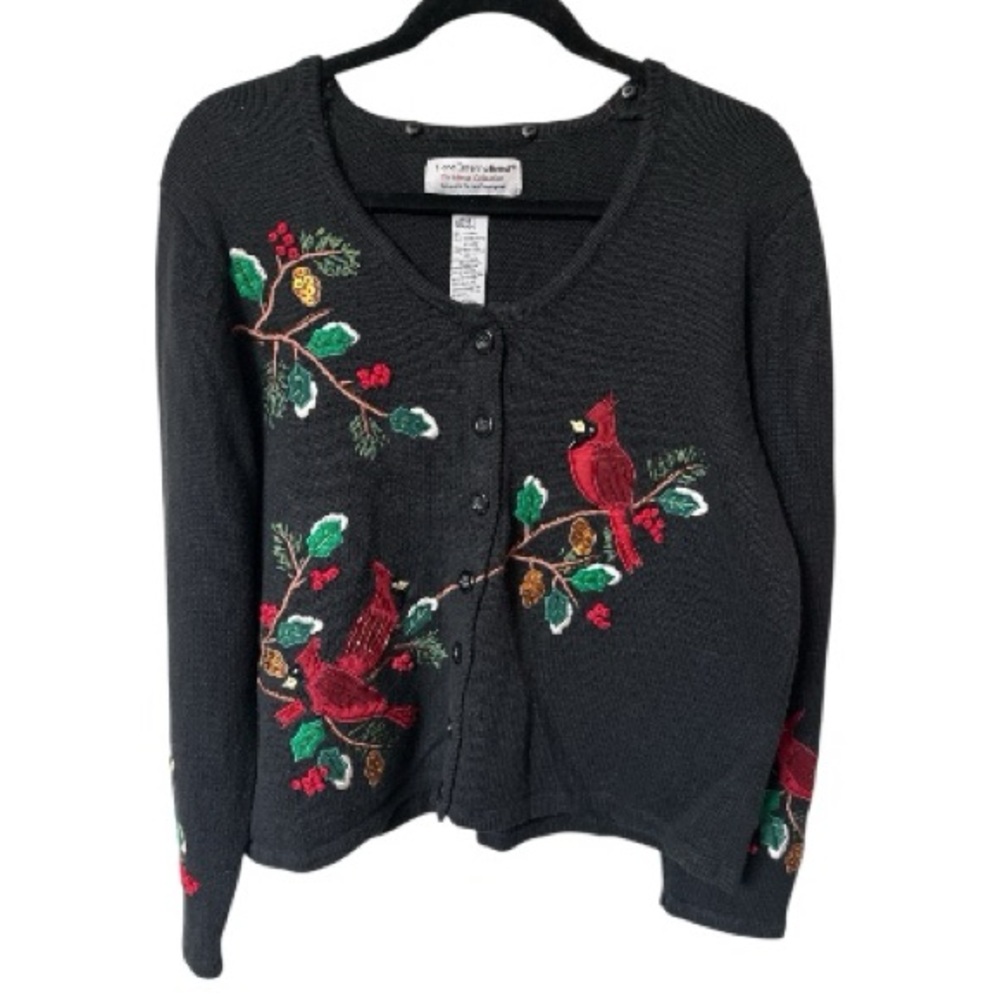 Tiara International VTG Women’s Black Christmas Cardinal Cardigan Sweater Large